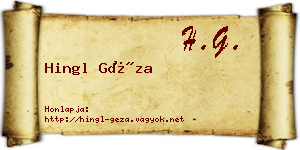 Hingl Géza névjegykártya
